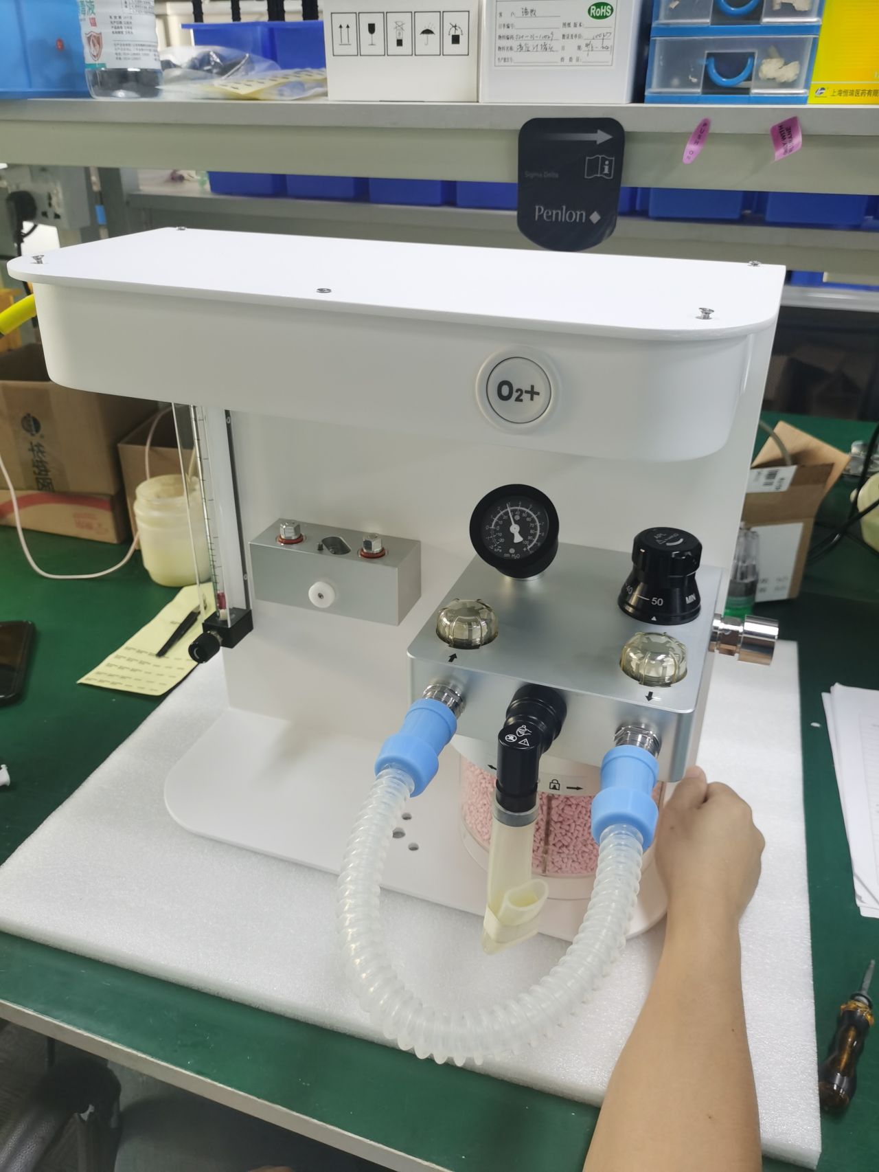 A lightweight Bain circuit next to a bulkier circle system